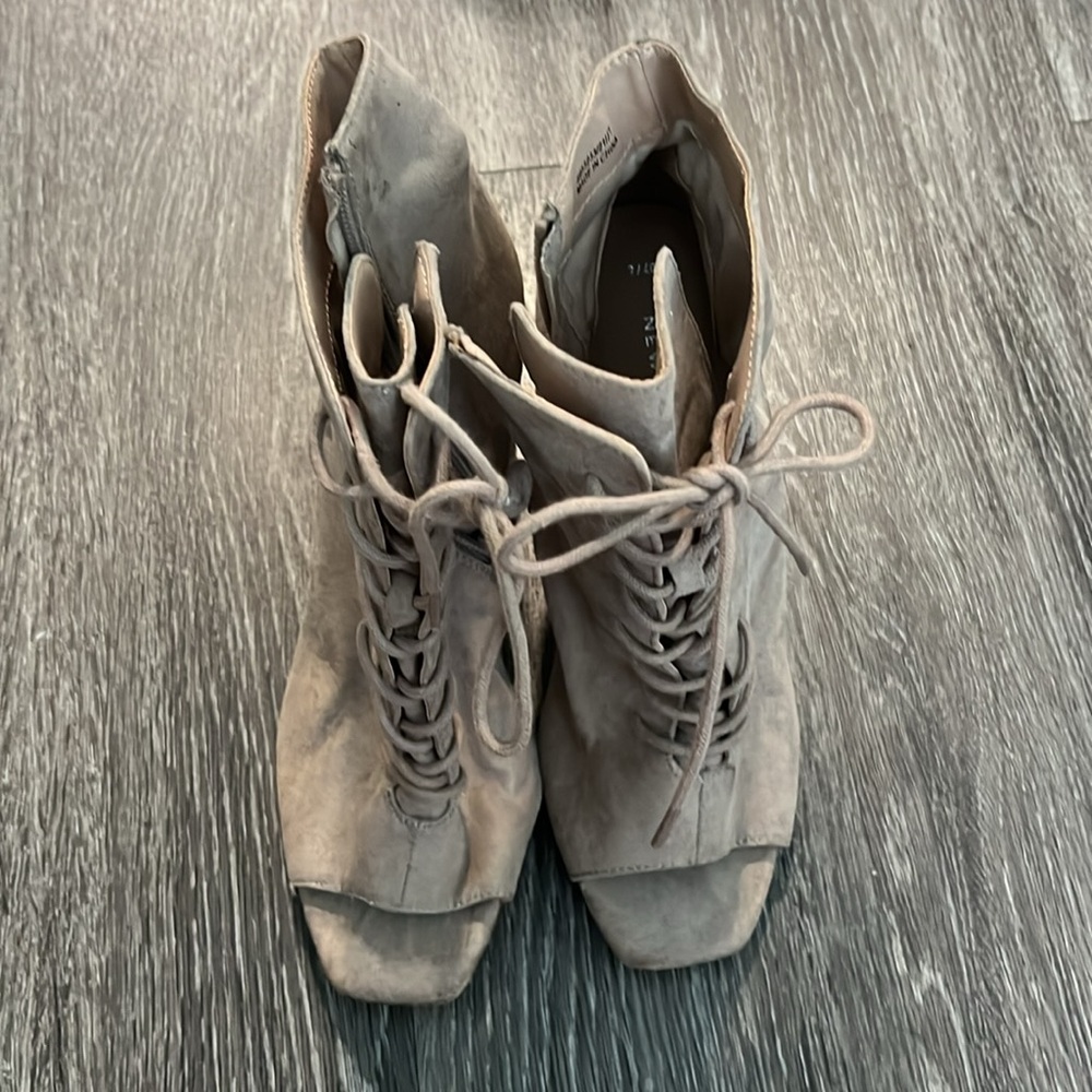 Nude Lace up open toe Heels